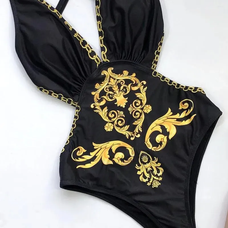 Designer Women's Swimwear Women Retro One-piece Swimsuit Black Bikini Twist Swim Suit Push Up High Waist Splicing Beachwear Brazilian
