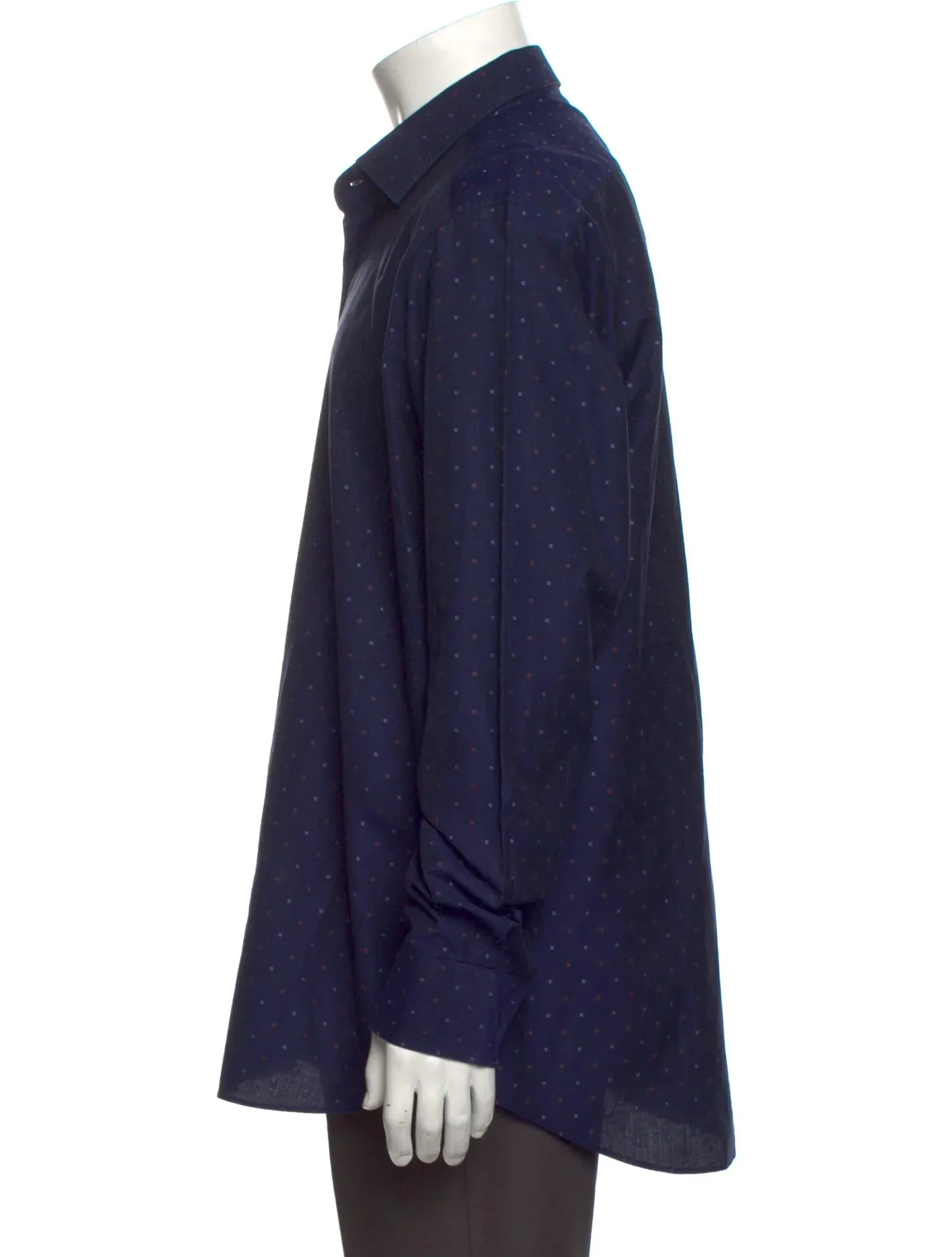 Etro Navy Dot Print Long Sleeve Button Up