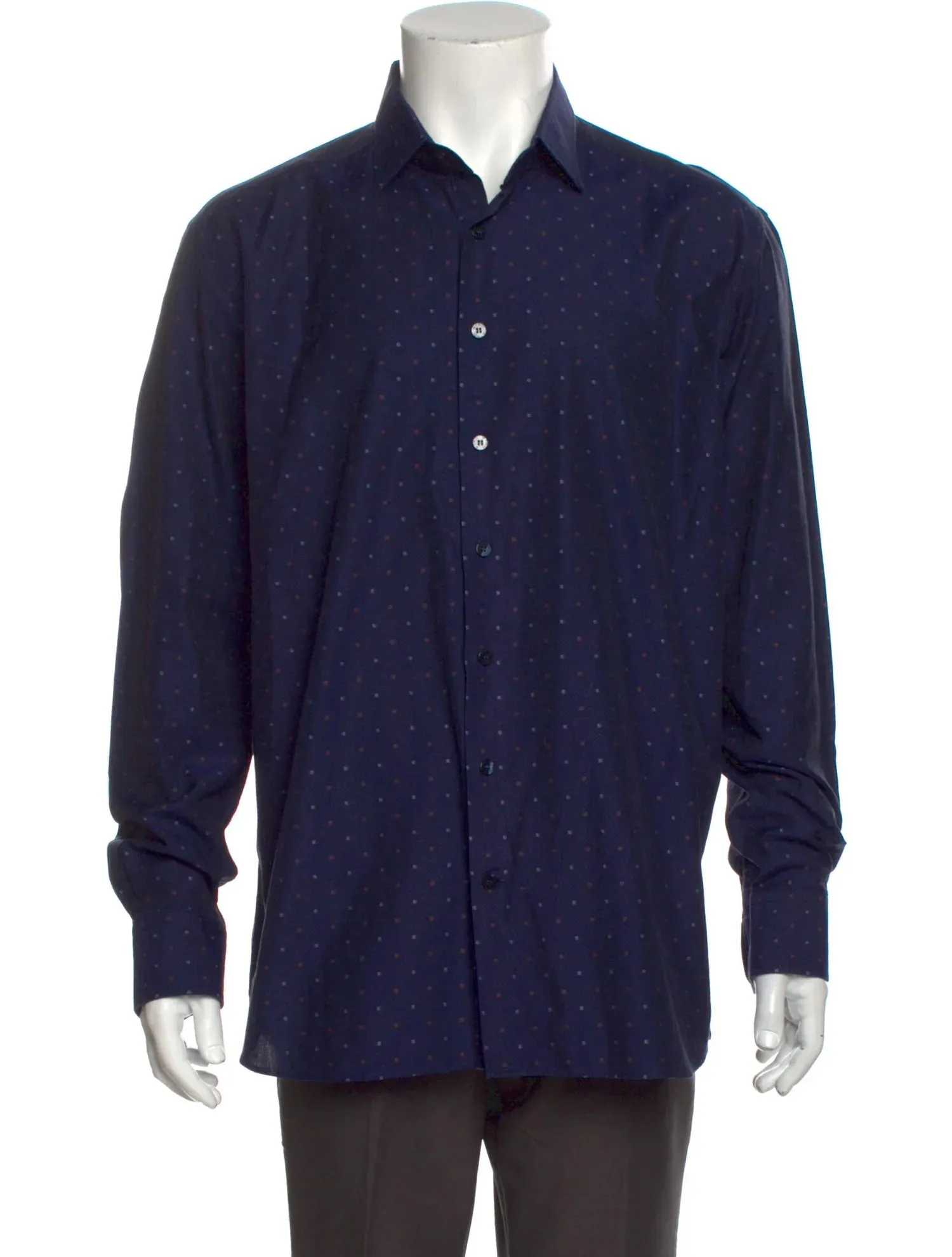 Etro Navy Dot Print Long Sleeve Button Up
