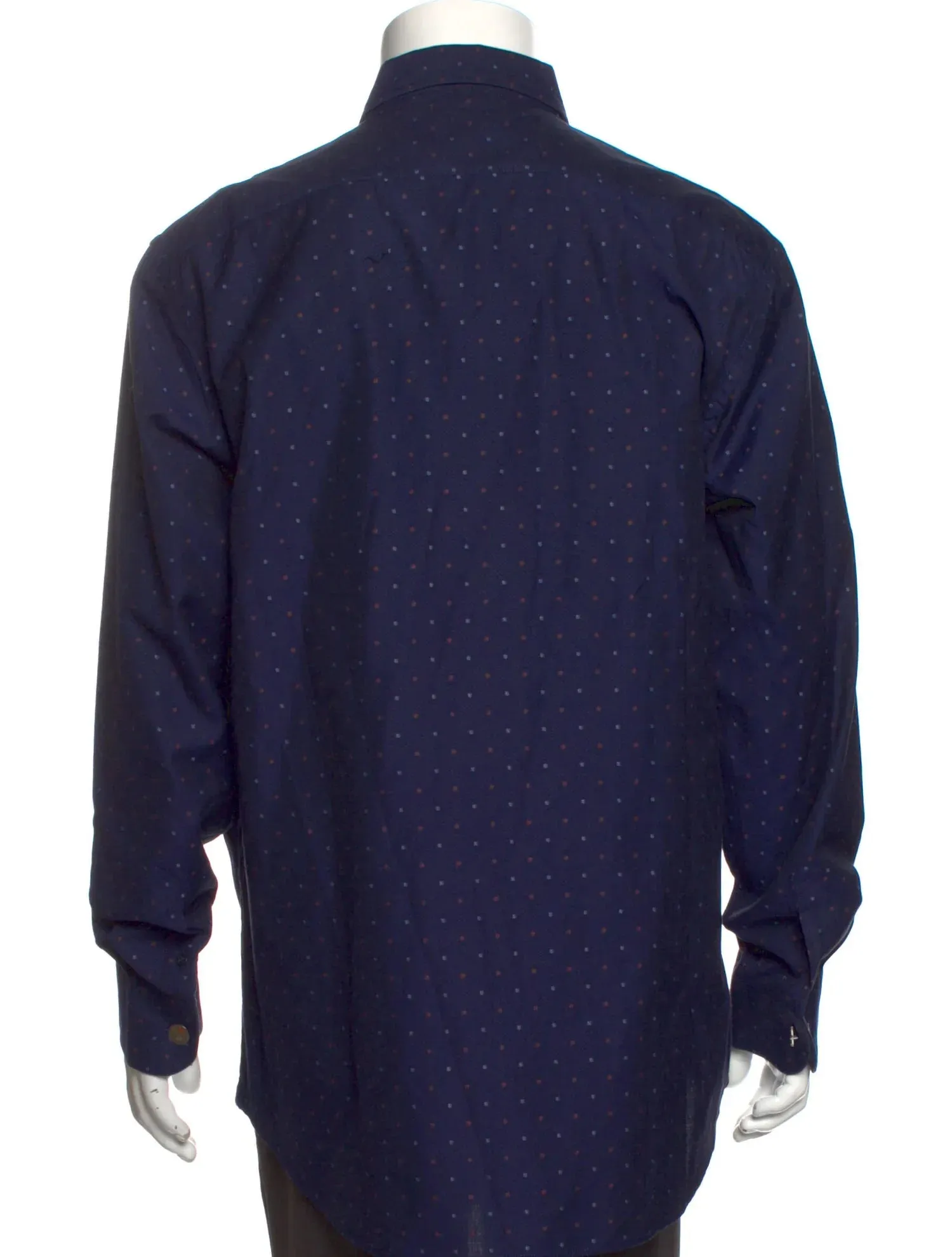 Etro Navy Dot Print Long Sleeve Button Up