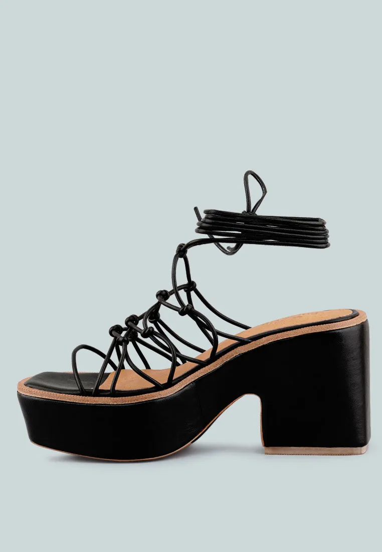 Fawcett Tie Up Handmade Block Heeled Sandals