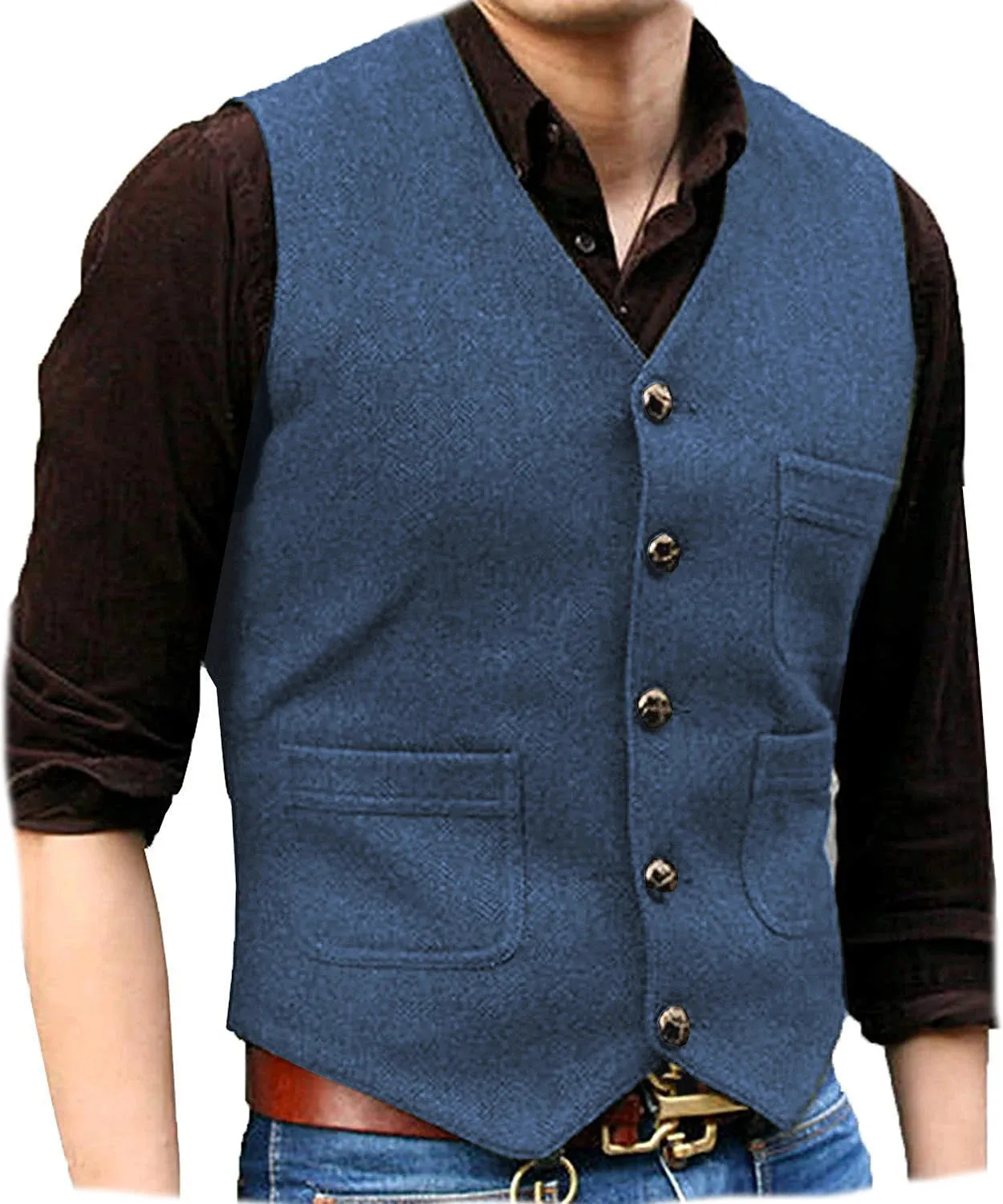 Funki Buys | Vests | Men's Herringbone Tweed Casual Waistcoat