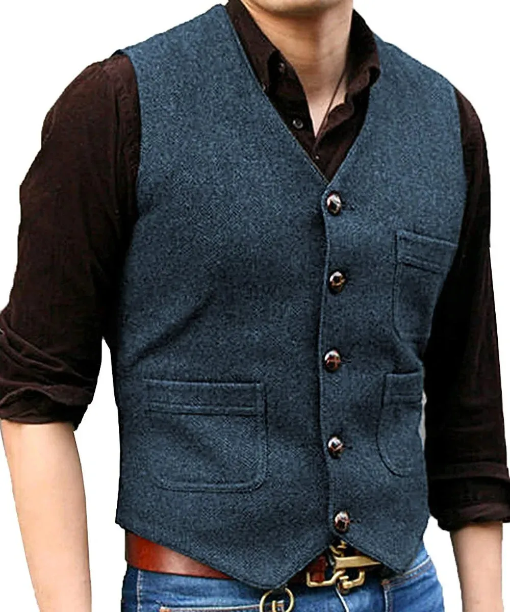 Funki Buys | Vests | Men's Herringbone Tweed Casual Waistcoat