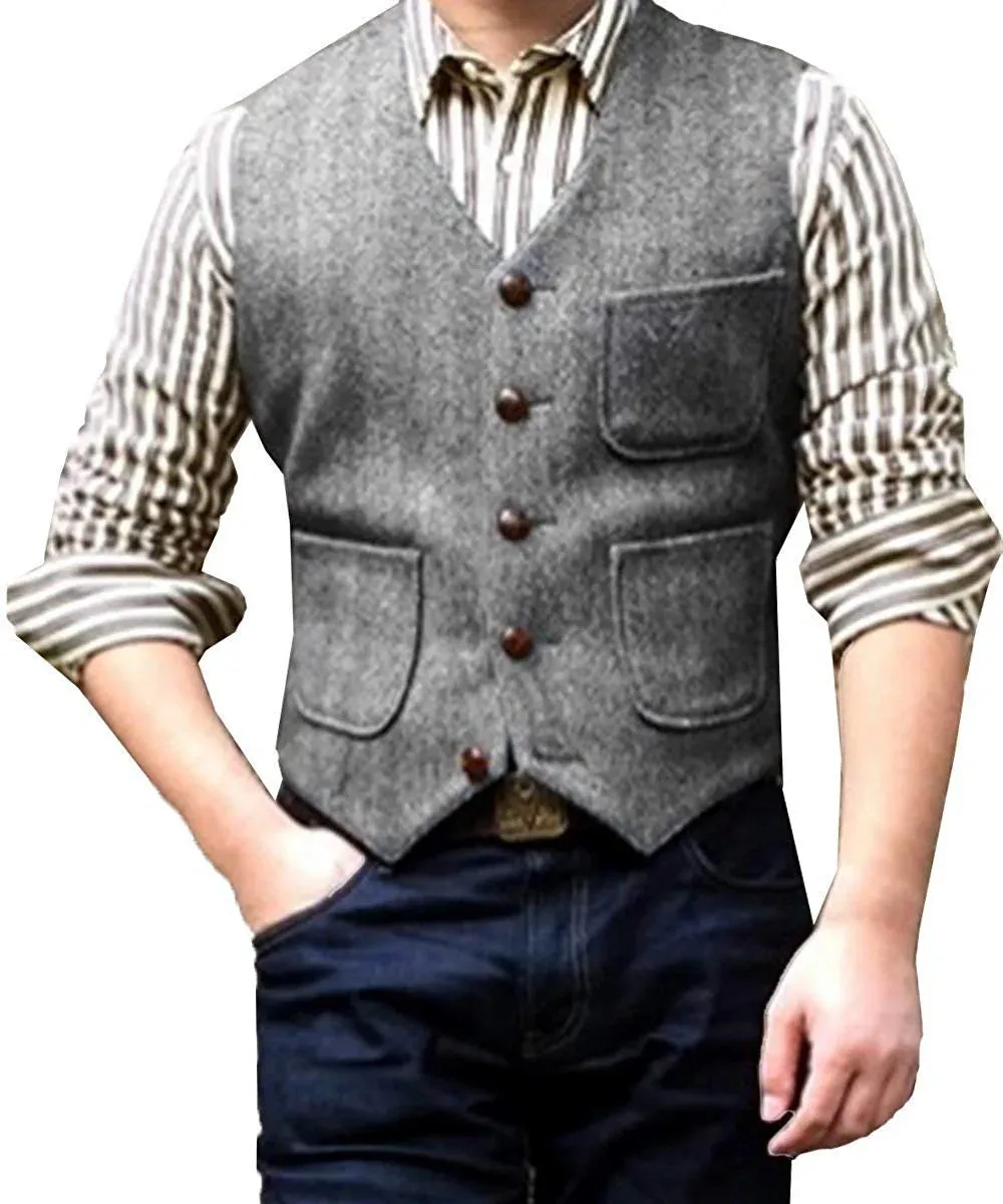 Funki Buys | Vests | Men's Herringbone Tweed Casual Waistcoat