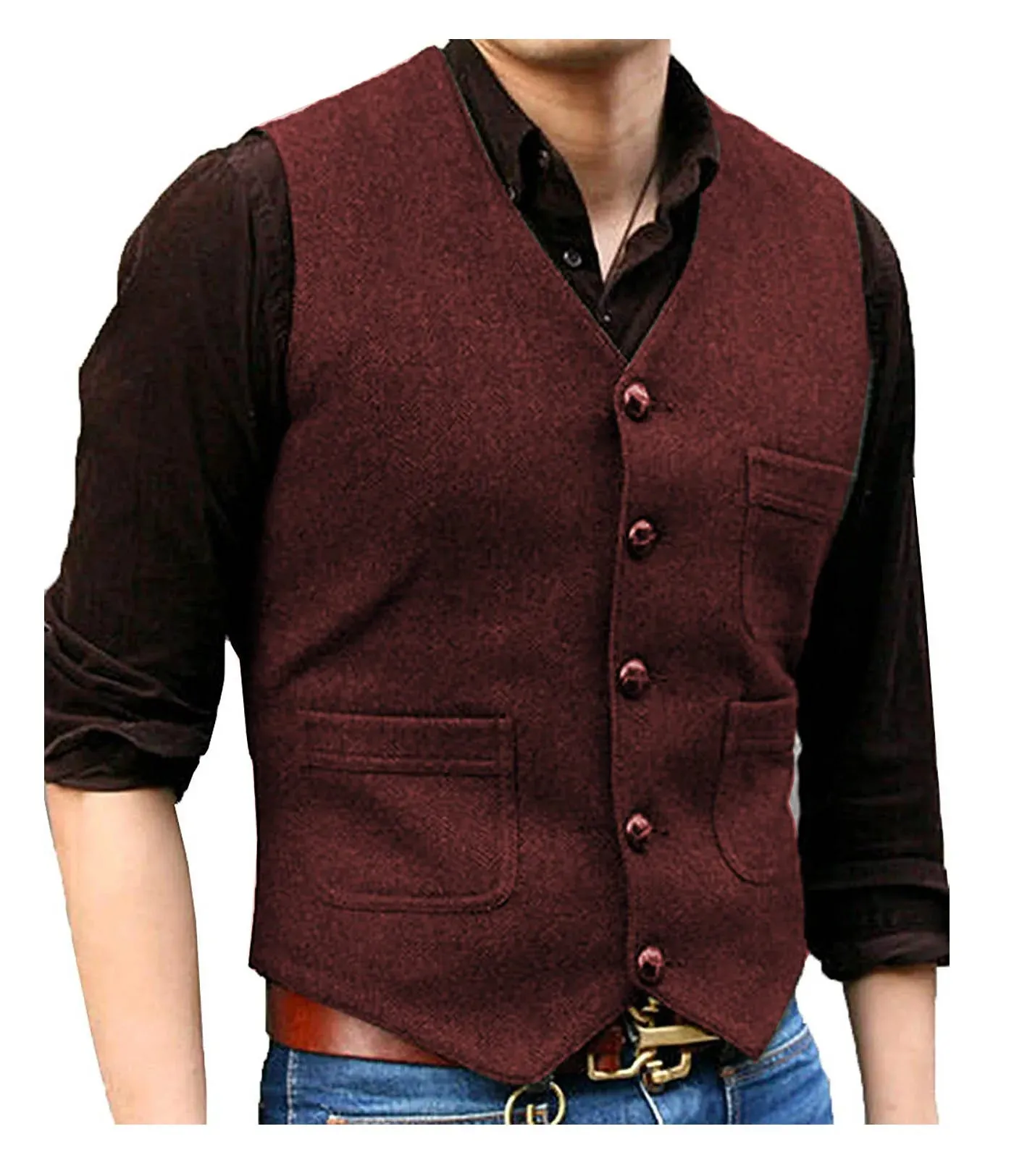 Funki Buys | Vests | Men's Herringbone Tweed Casual Waistcoat
