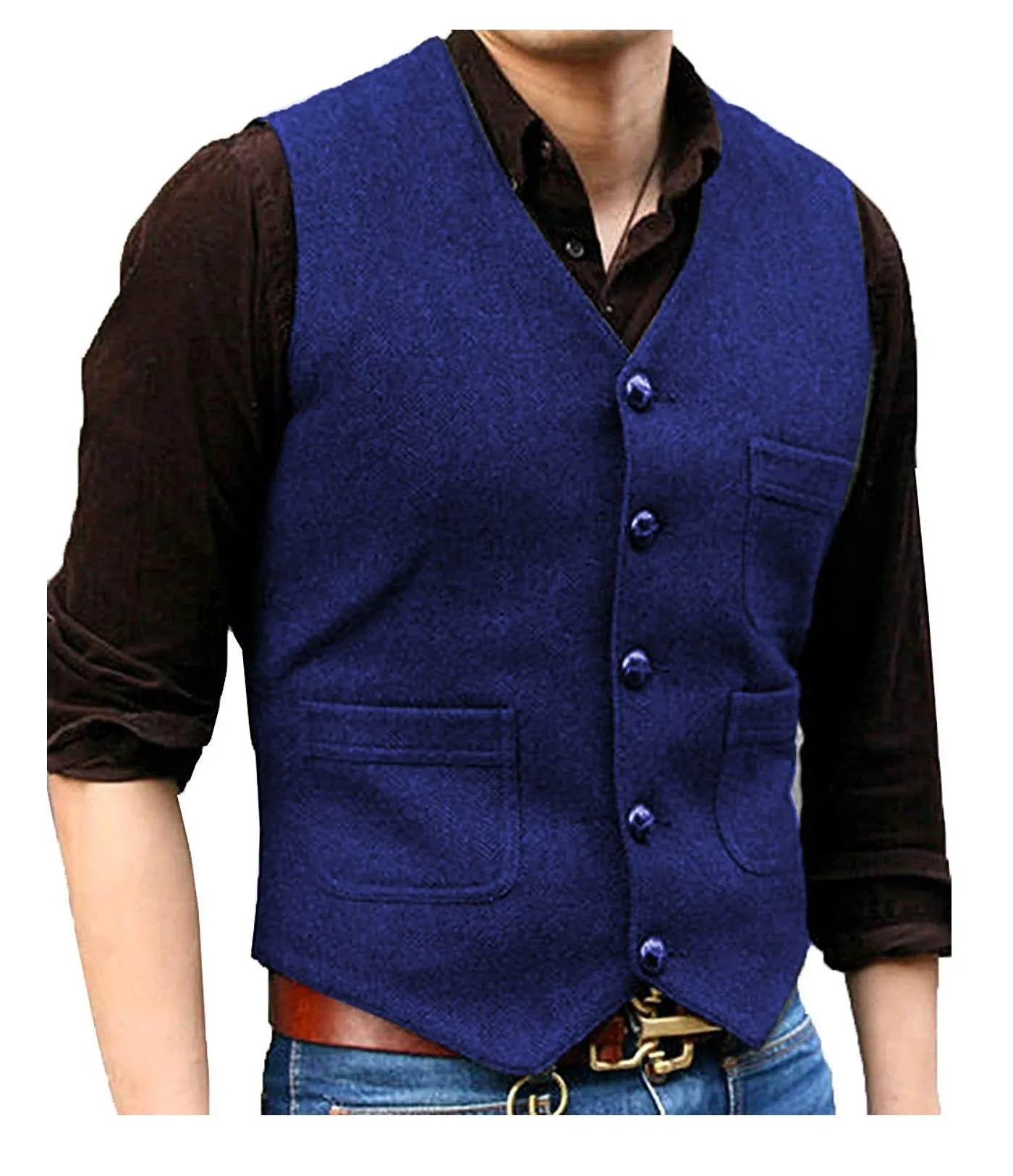 Funki Buys | Vests | Men's Herringbone Tweed Casual Waistcoat