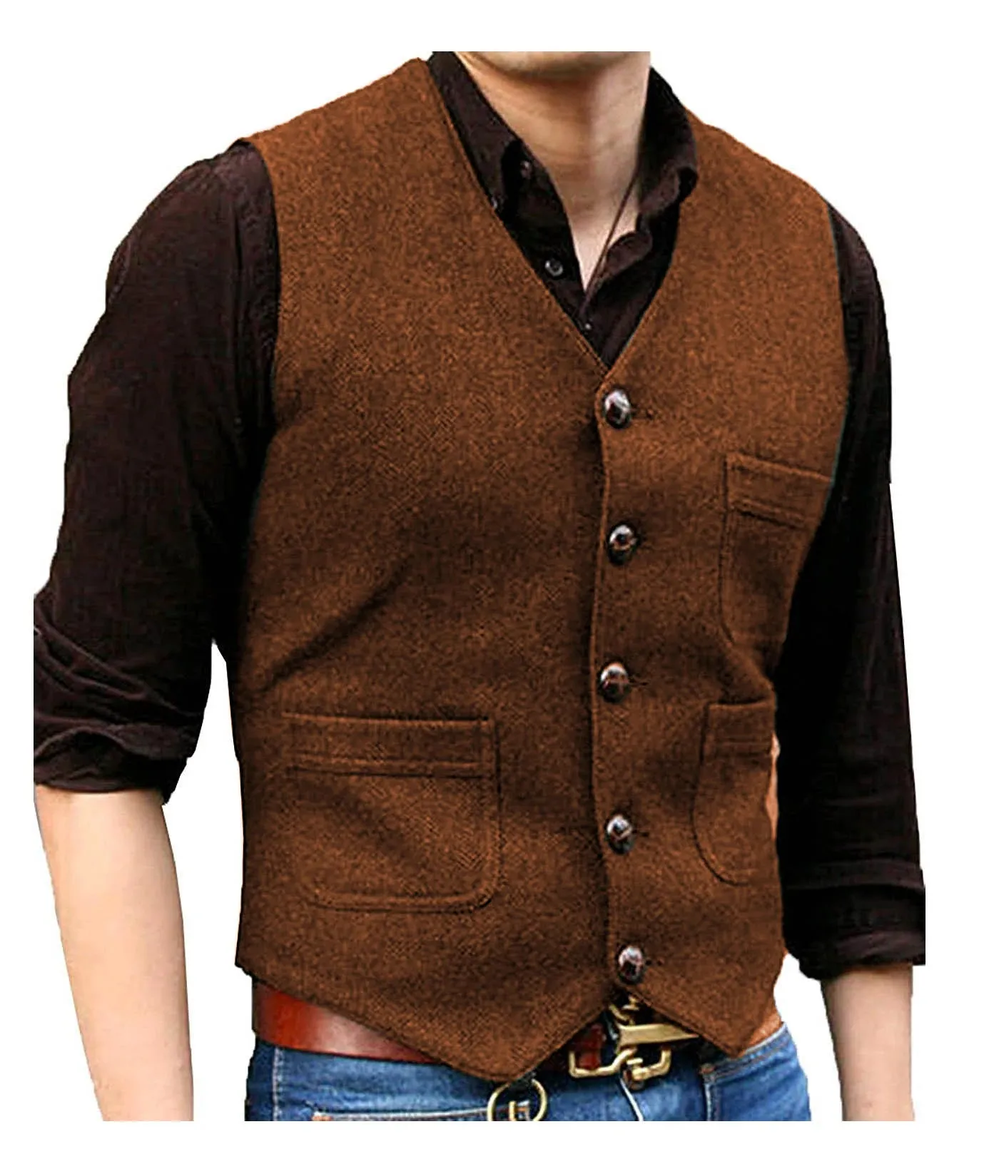 Funki Buys | Vests | Men's Herringbone Tweed Casual Waistcoat