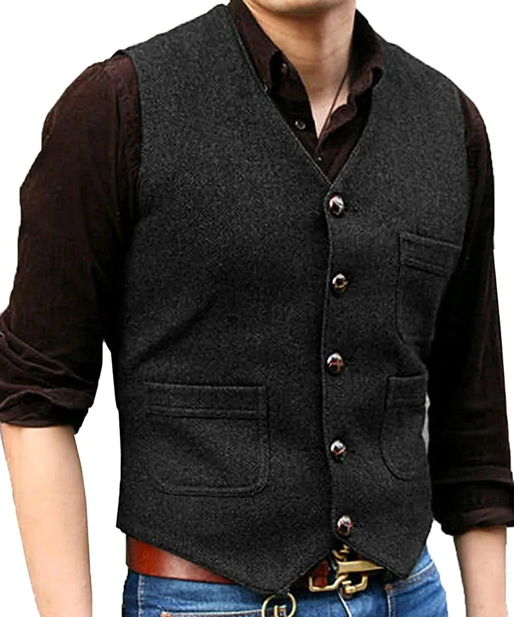 Funki Buys | Vests | Men's Herringbone Tweed Casual Waistcoat