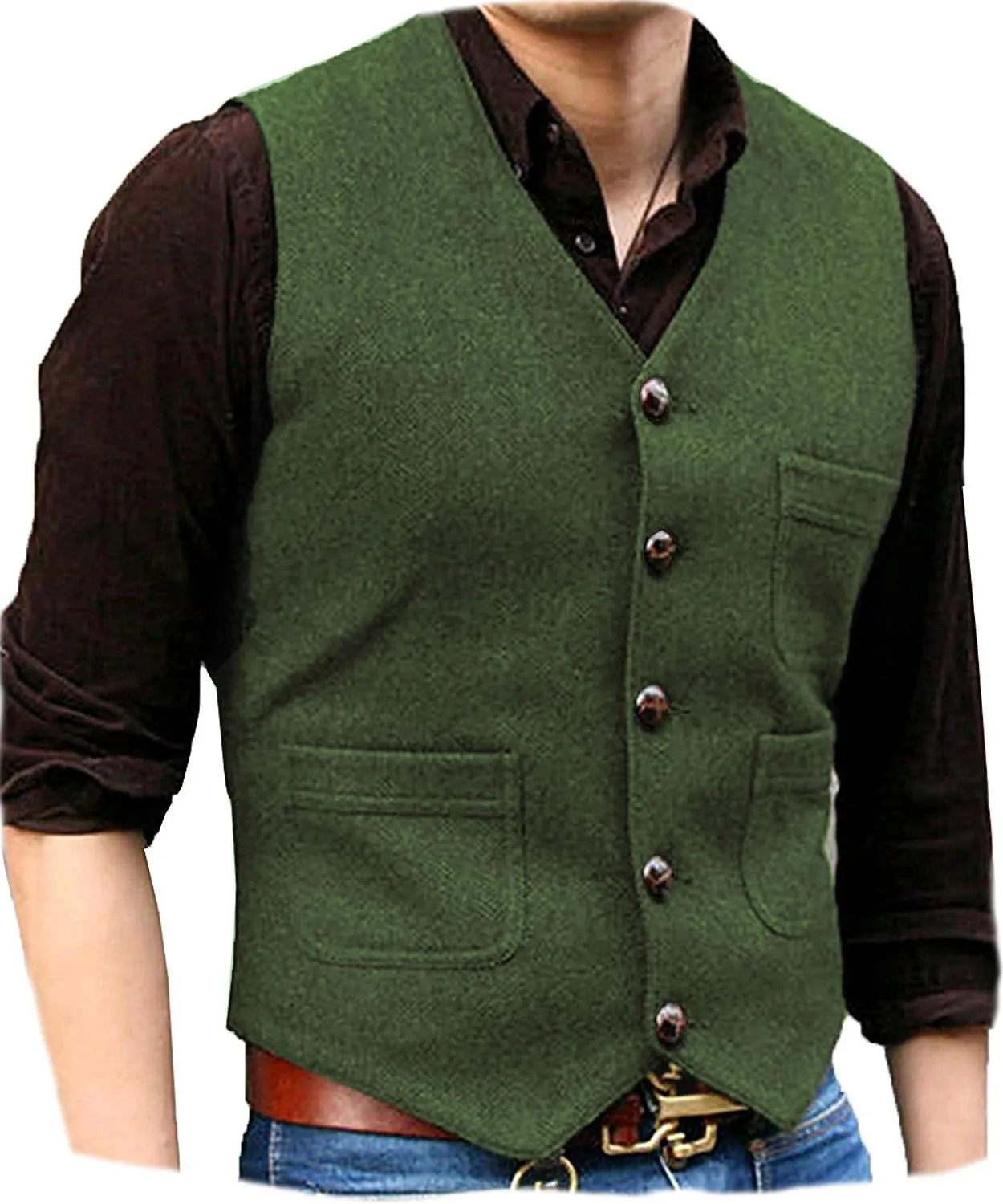 Funki Buys | Vests | Men's Herringbone Tweed Casual Waistcoat