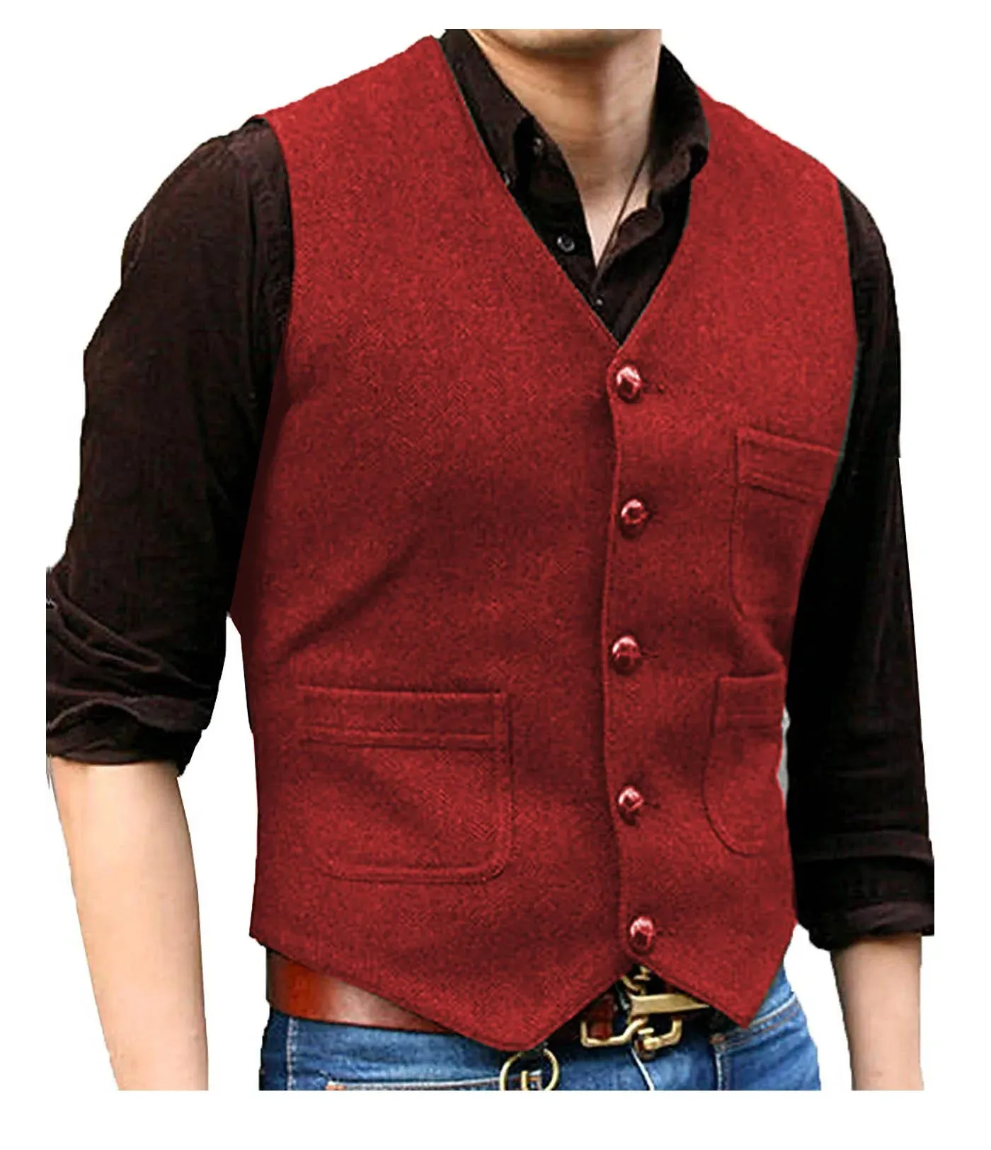 Funki Buys | Vests | Men's Herringbone Tweed Casual Waistcoat