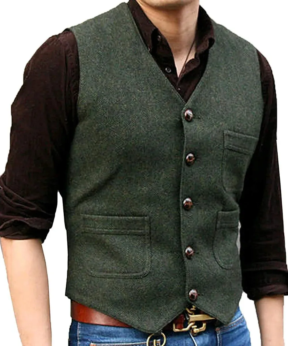 Funki Buys | Vests | Men's Herringbone Tweed Casual Waistcoat