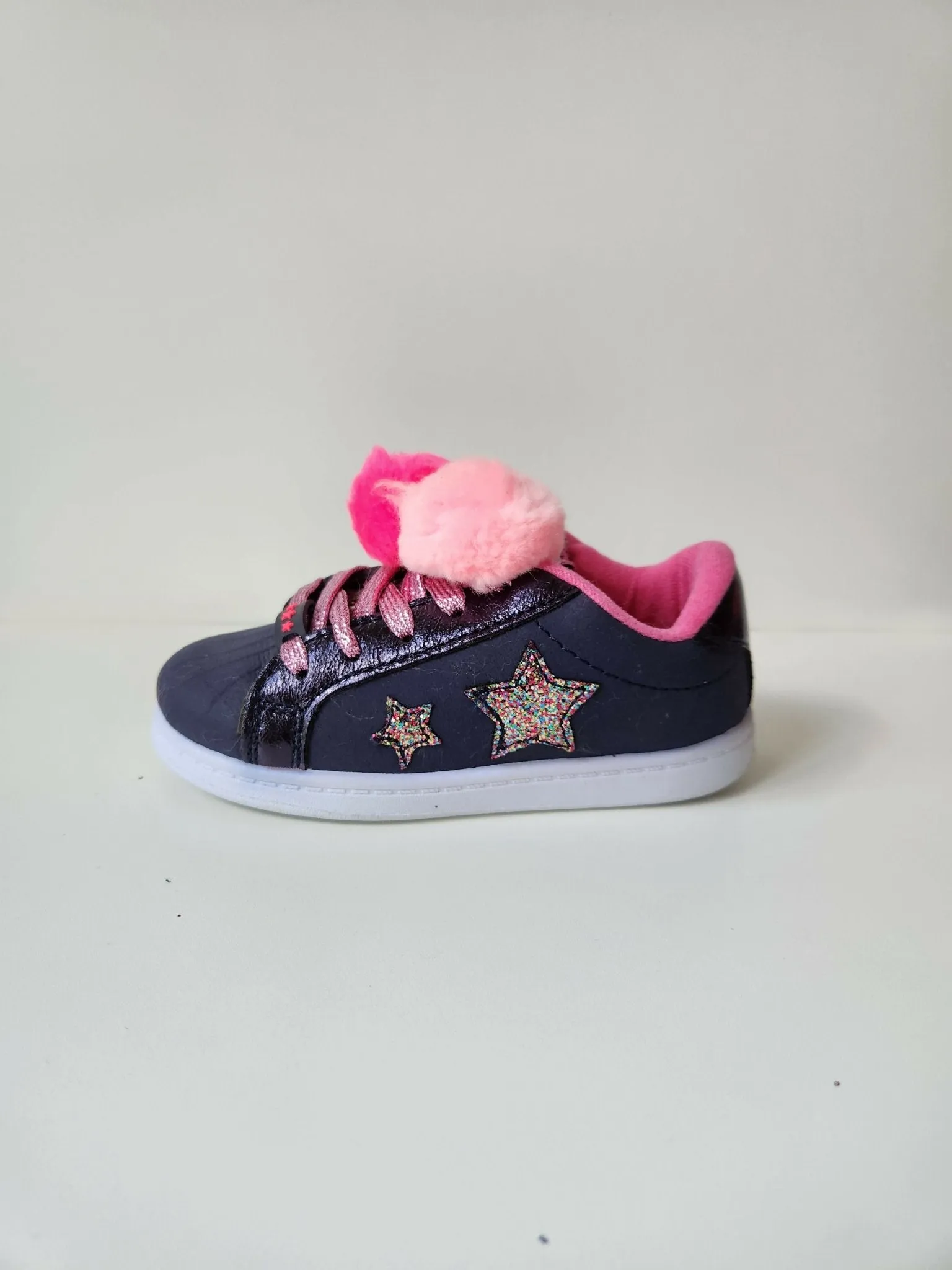 Girls Pompom Trainers - Navy