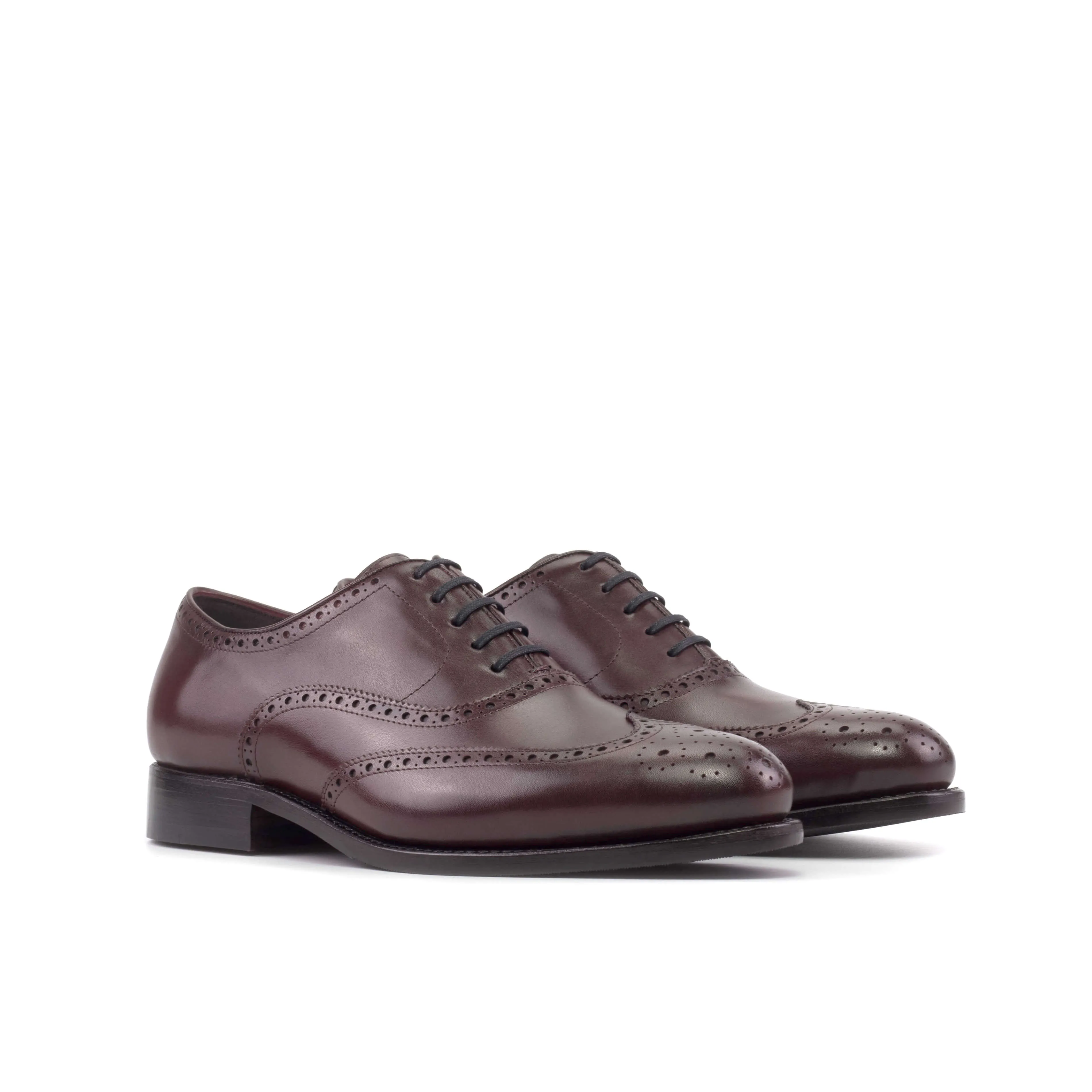 Handmade Full Brogue Shoes – Burgundy Box Calf Leather.