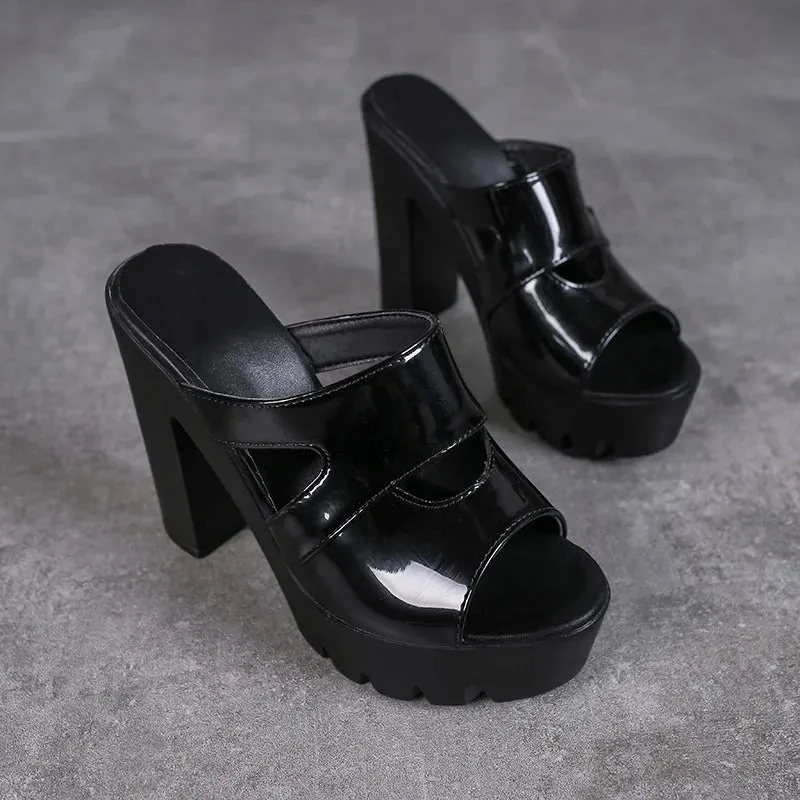 Hnzxzm Slippers Women's Wear Summer New Fish Mouth All-match Casual Waterproof Platform Thick High-heeled Thick-heeled Sandals Red