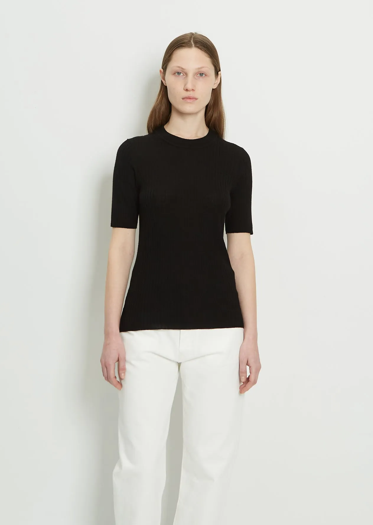 Jidda Wool-Cashmere Ribbed Sweater — Black