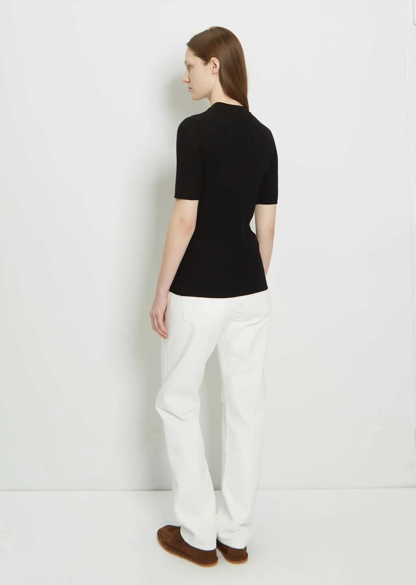 Jidda Wool-Cashmere Ribbed Sweater — Black