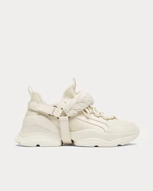 Leather Trainers with Detachable Diamante Cream Low Top Sneakers