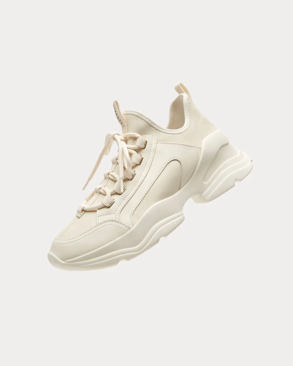 Leather Trainers with Detachable Diamante Cream Low Top Sneakers