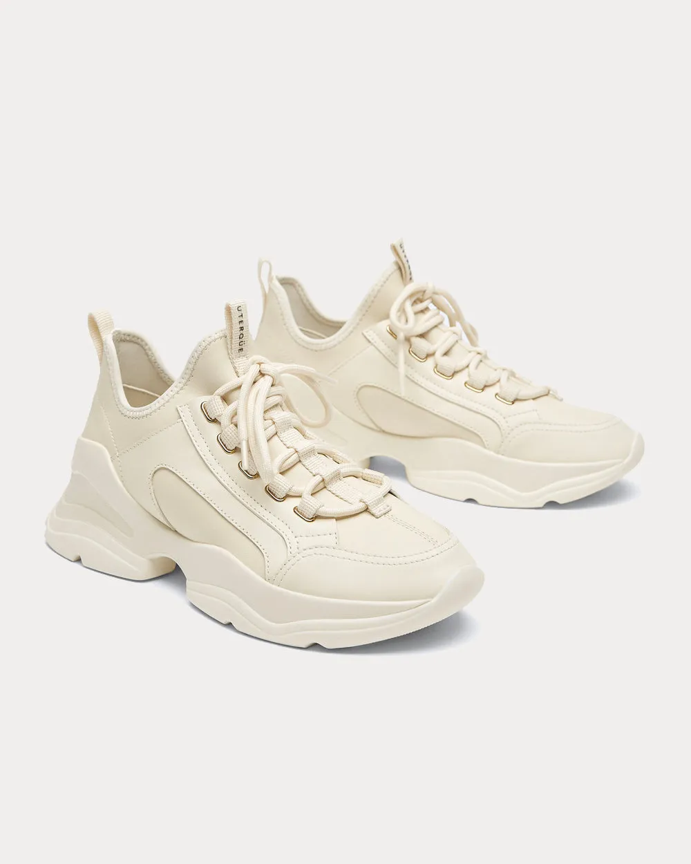 Leather Trainers with Detachable Diamante Cream Low Top Sneakers