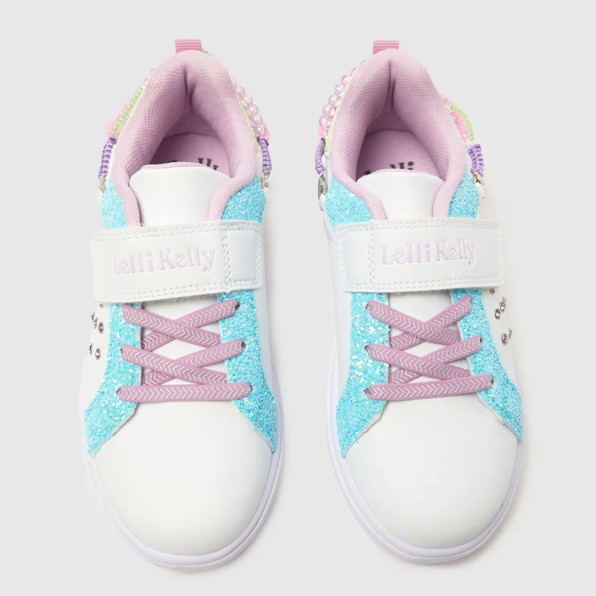Lelli Kelly Gioiello Scarpa Girls White Multi Coloured Charm Bracelet Trainers