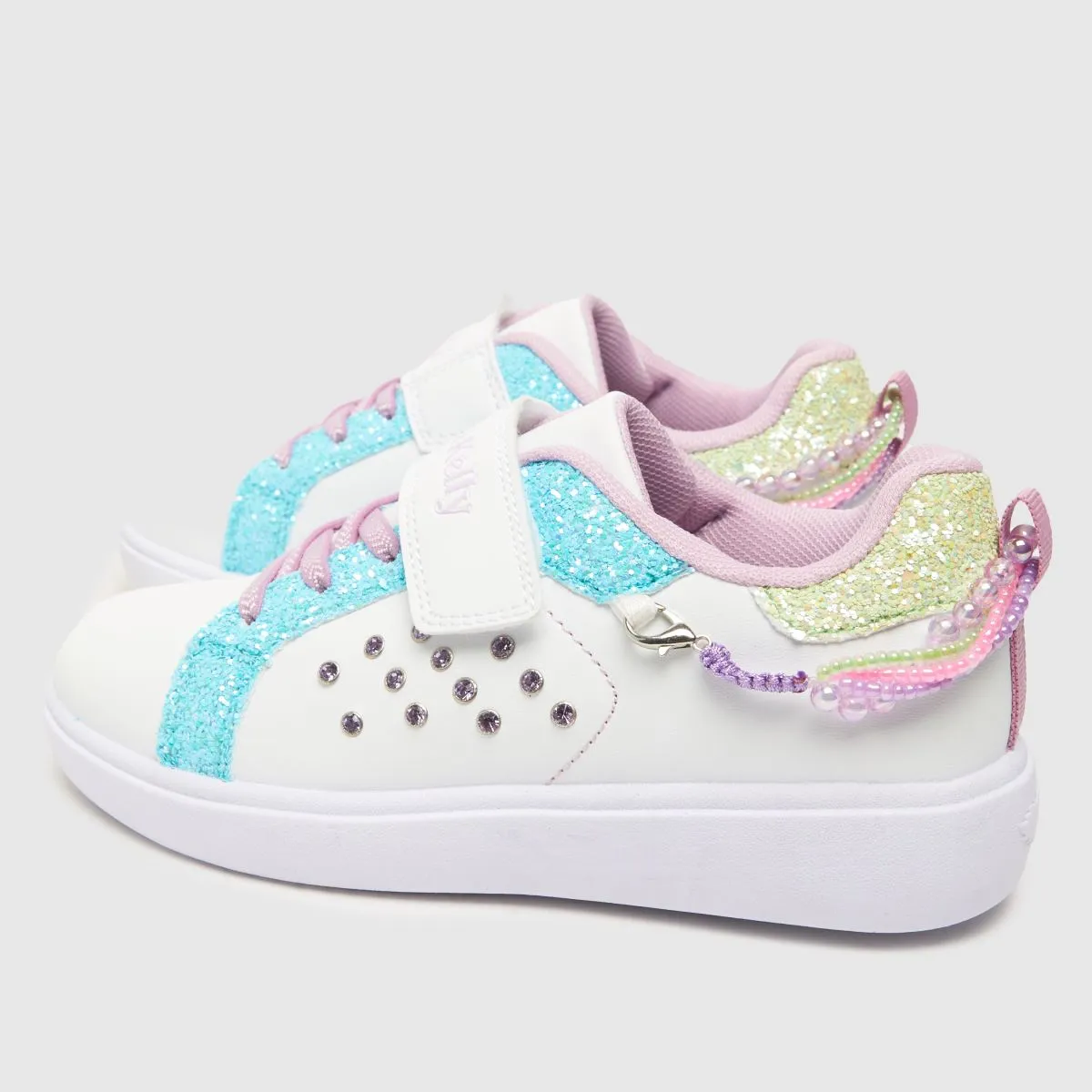 Lelli Kelly Gioiello Scarpa Girls White Multi Coloured Charm Bracelet Trainers