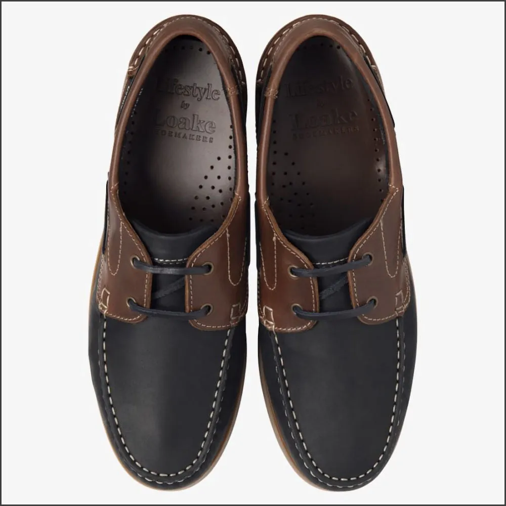 Loake Lymington Navy Brown Nubuck Boat Shoe@
