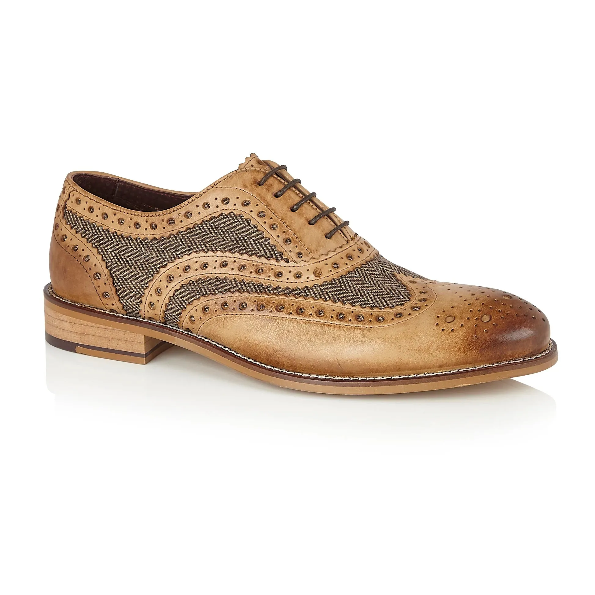 Men's Gatsby Brogue Shoes In Tan & Neutral Tweed