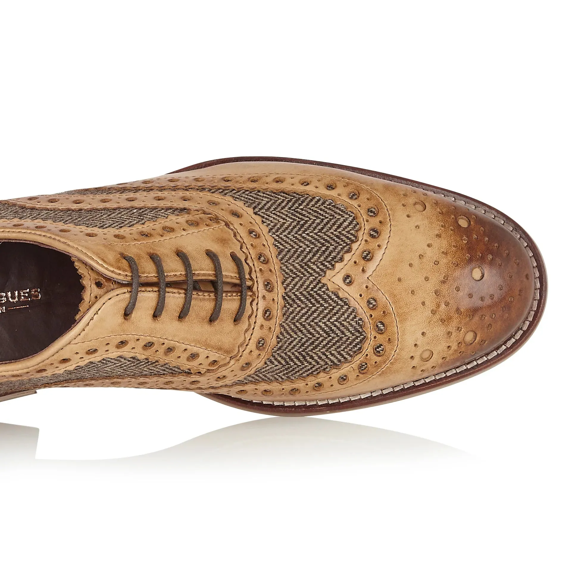 Men's Gatsby Brogue Shoes In Tan & Neutral Tweed