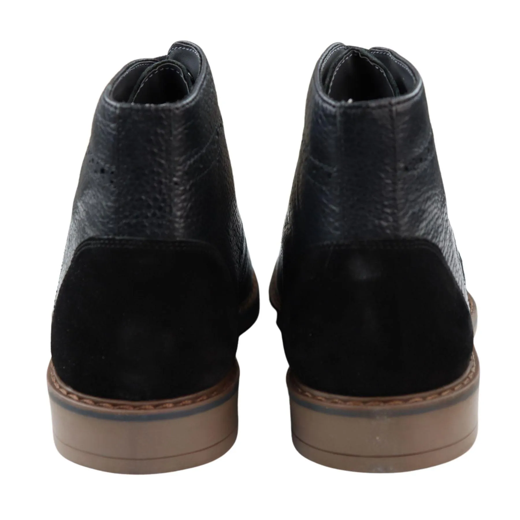 Mens Round Toe Laced Brogue Boots Black Tan Brown Real Leather Smart Casual Classic