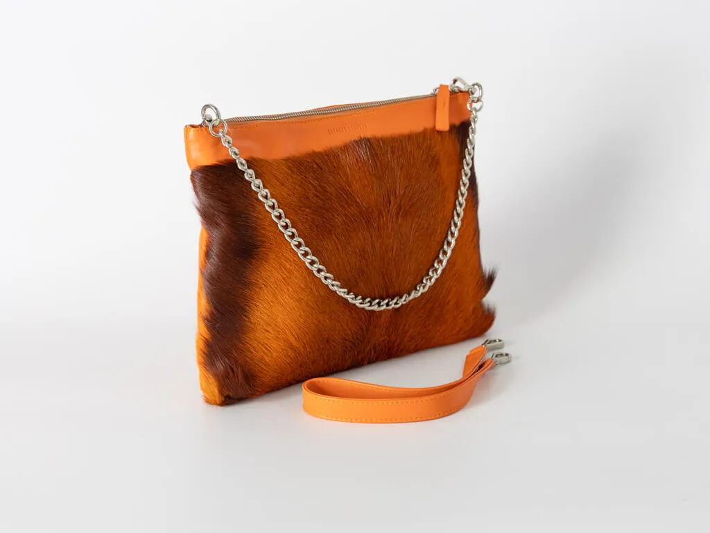 Multiway Springbok Handbag in Orange with a Stripe