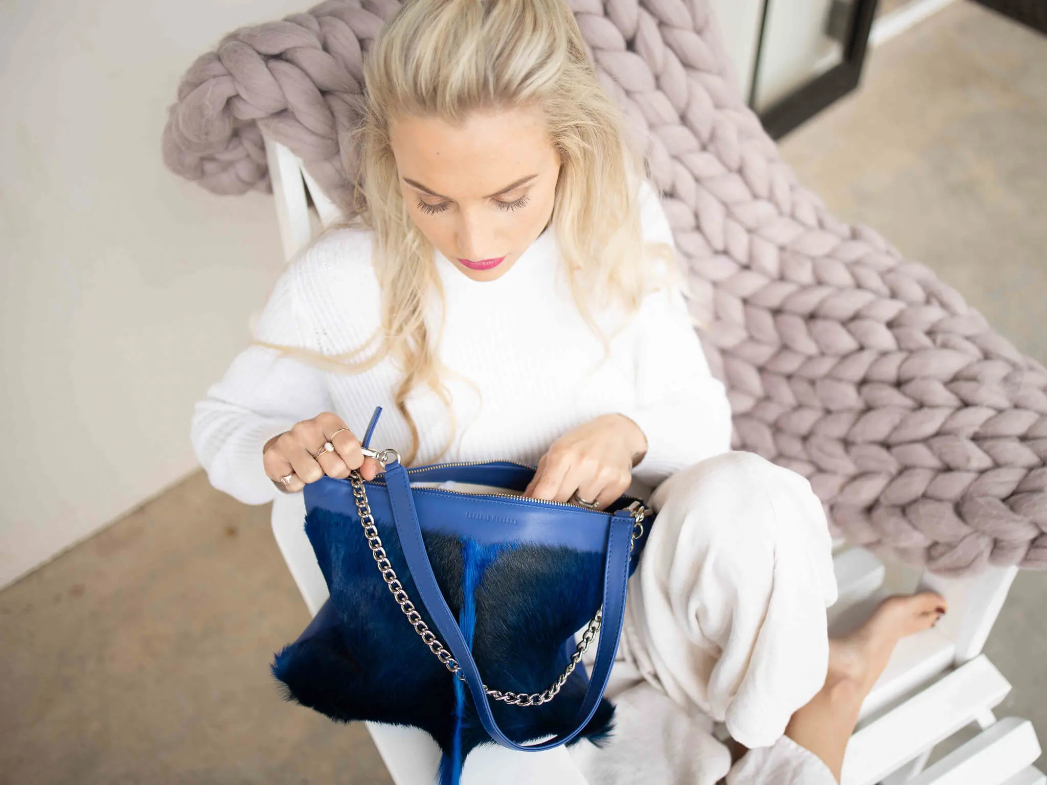 Multiway Springbok Handbag in Royal Blue with a Stripe