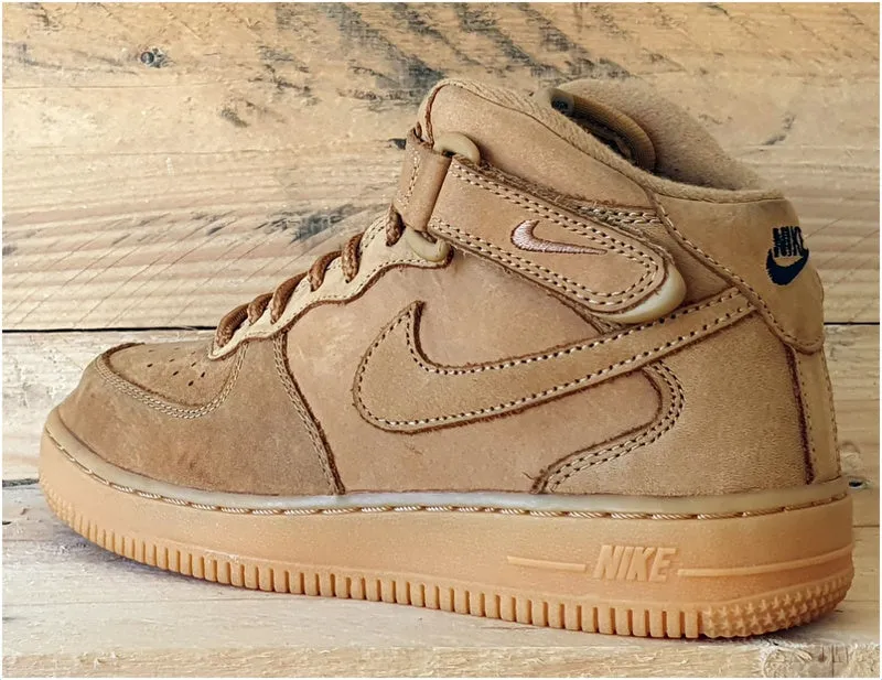 Nike Air Force 1 Mid Suede Trainers UK2.5/US3Y/EU35 859337-200 Flax/Wheat/Gum