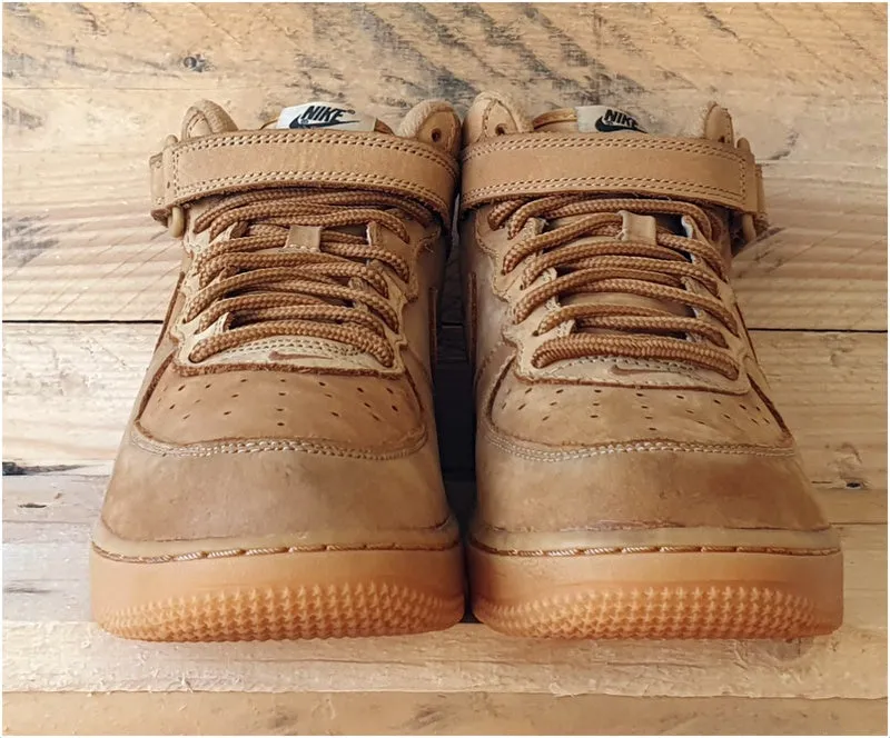 Nike Air Force 1 Mid Suede Trainers UK2.5/US3Y/EU35 859337-200 Flax/Wheat/Gum