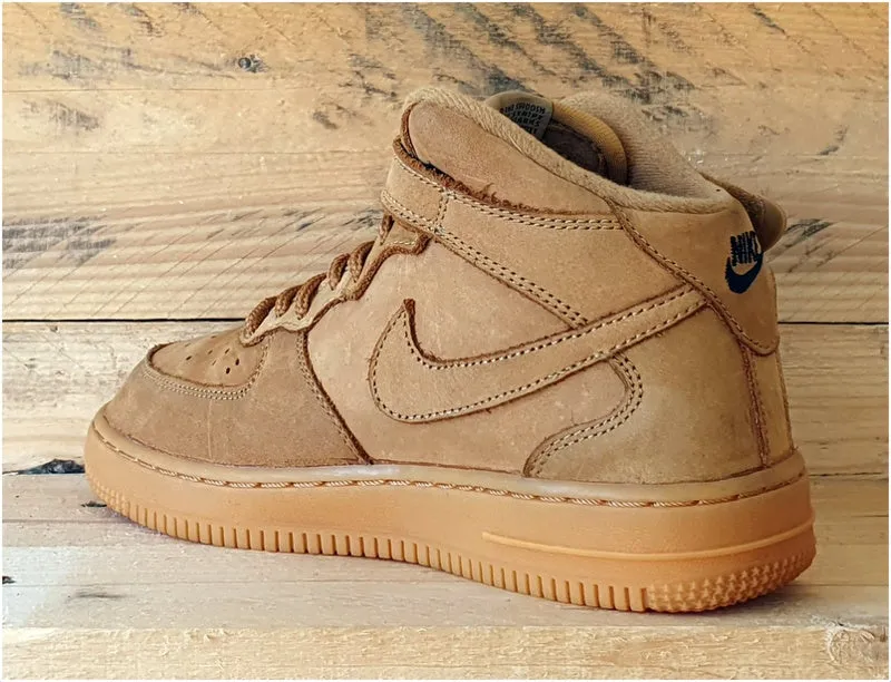 Nike Air Force 1 Mid Suede Trainers UK2.5/US3Y/EU35 859337-200 Flax/Wheat/Gum