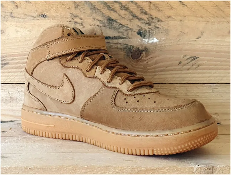 Nike Air Force 1 Mid Suede Trainers UK2.5/US3Y/EU35 859337-200 Flax/Wheat/Gum