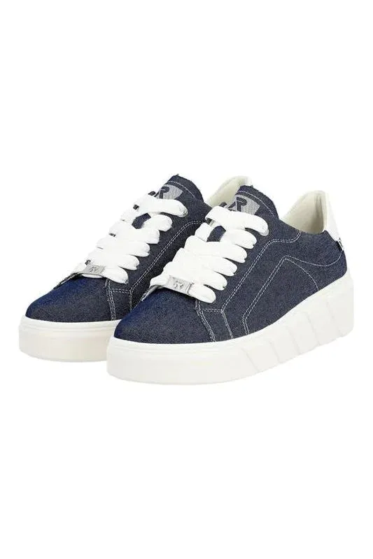 Rieker R-Evolution W0501-14 Denim Blue Womens Casual Comfort Chunky Lace Up Trainers