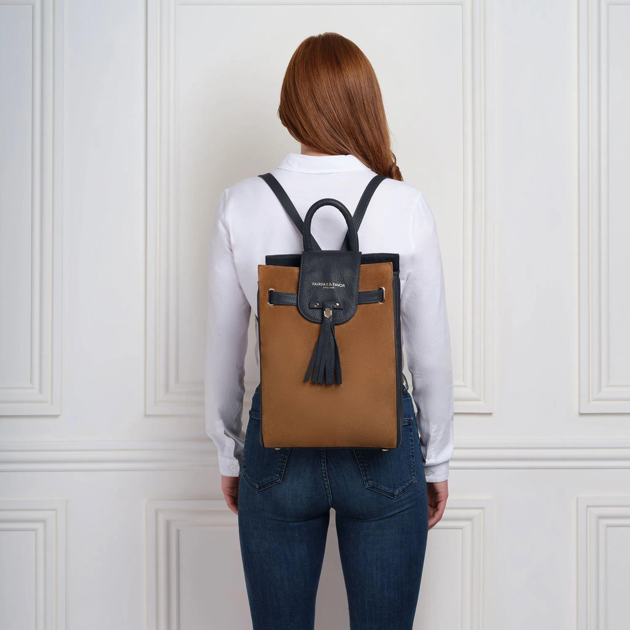 The Windsor Backpack - Tan & Navy Suede
