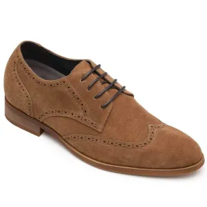 This item only ships to the United States - 7CM /2.76 Inches CMR CHAMARIPA Elevator Shoes High Heel Men Dress Shoes Height Increasing Black Suede Wingtip Brogues
