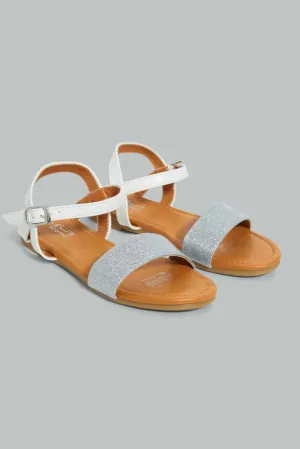 White Glitter Strap Sandal